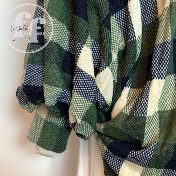 Ces Femme Olive Green Plaid Dolman Sleeve Cocoon Jacket Kimono Cardigan - Picture 6 of 6